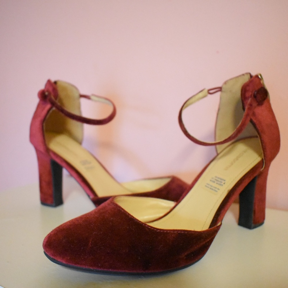 Burgundy Suede Ankle Strap Heels